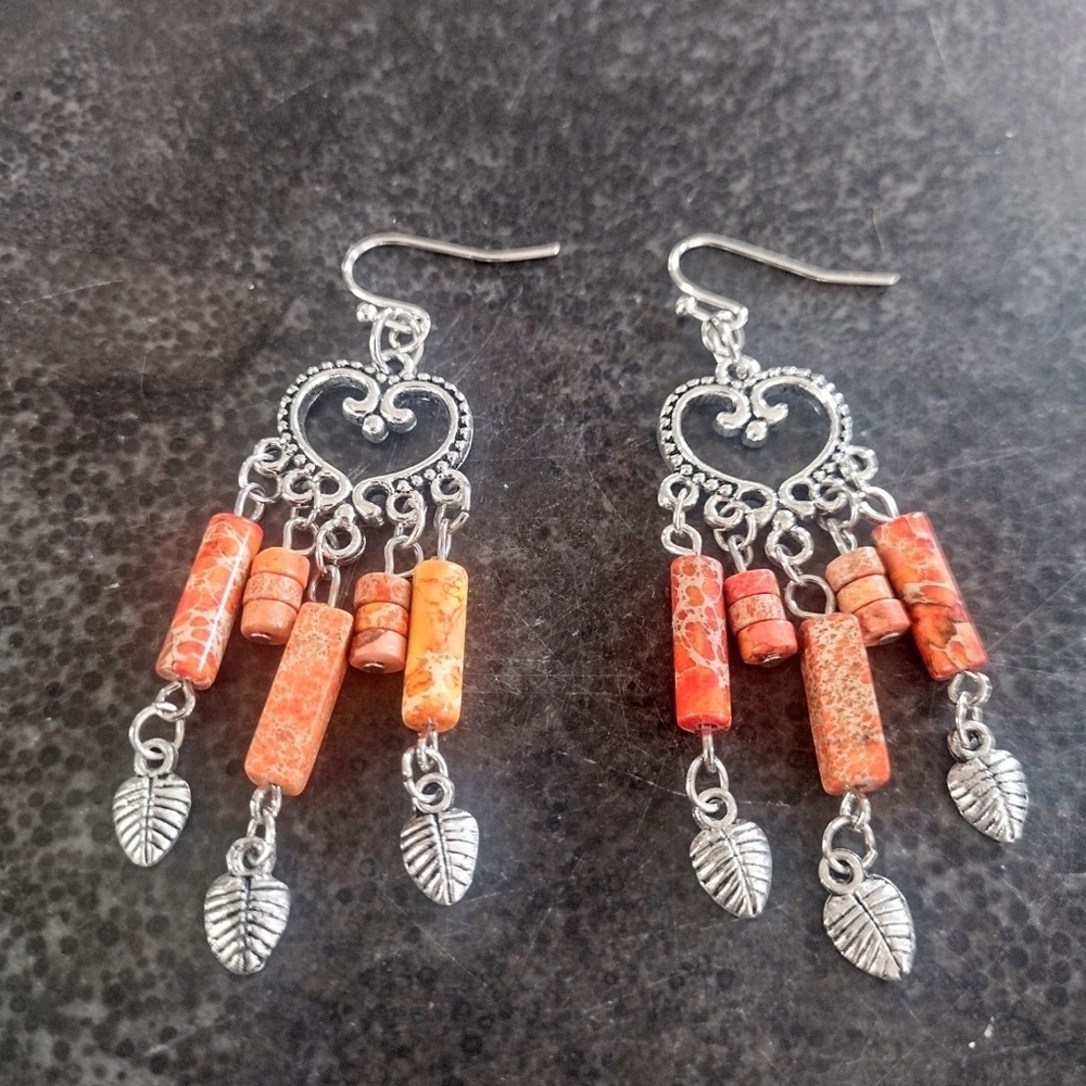 Handmade Women's Orange Sea Sediment Jasper Earrings